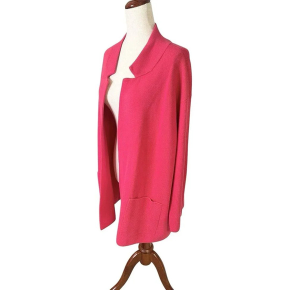 Talbots Pink Notch Collar Open Cardigan Sweater 2X Pockets Classic Long NEW - Picture 4 of 12